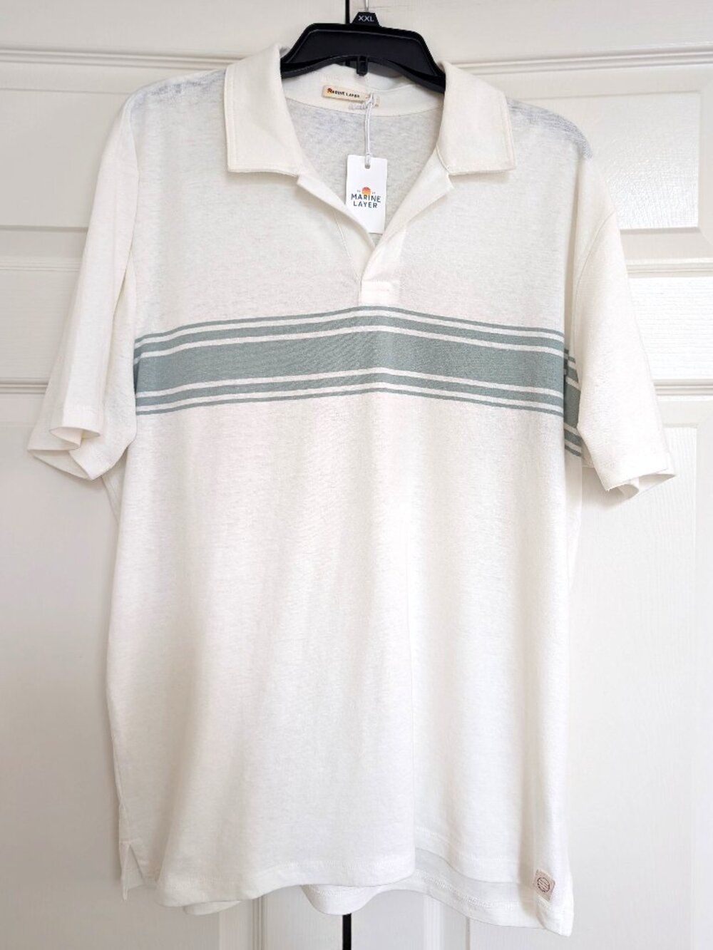 NWT Marine Layer Hemp Cotton Resort Polo Men L/XL White Gray Stripe $84